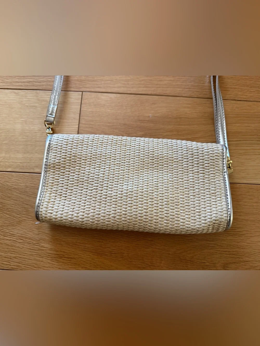 Tory Burch Cream Woven Crossbody with Silver Trim